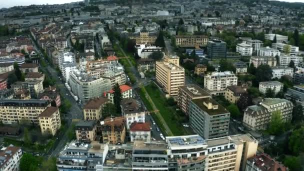 Cityscape of Lausanne, aerial view. Switzerland - Video, Çekim
