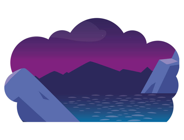 lake and mountains at night scene - Vector, Image