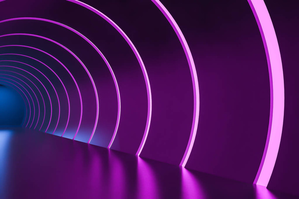 Futuristic round corridor purple blue neon lights - Foto, Bild