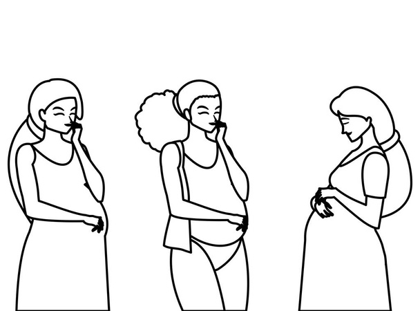 grupo de mulheres grávidas bonitas personagens
 - Vetor, Imagem