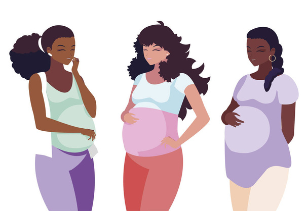 gruppo interrazziale di donne in gravidanza nel cuore
 - Vettoriali, immagini