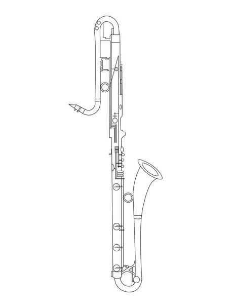 Eenvoudige zwarte lijntekening van omtrek BB contrabas klarinet muziekinstrument contour - Vector, afbeelding