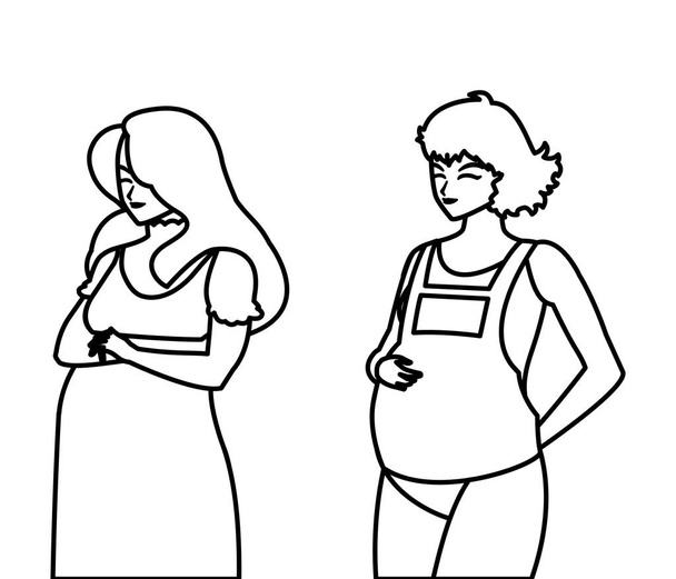 美しい妊娠女性の文字のカップル - ベクター画像