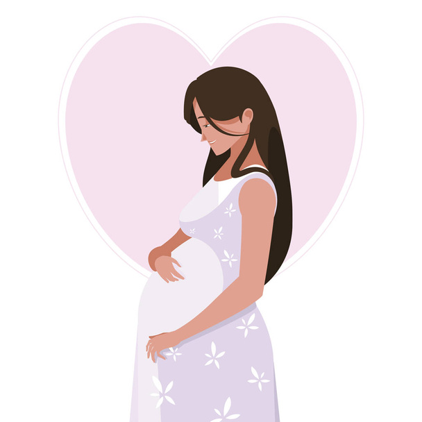 mooie zwangerschap vrouw in hart karakter - Vector, afbeelding