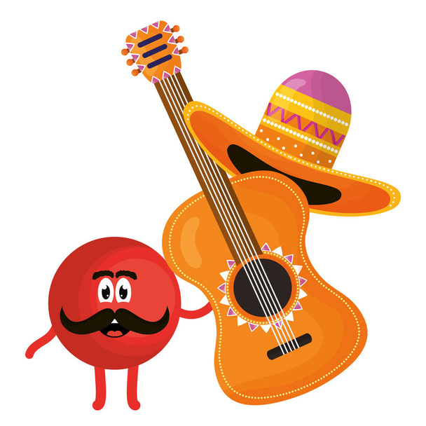 mexican emoji character with guitar - Вектор,изображение