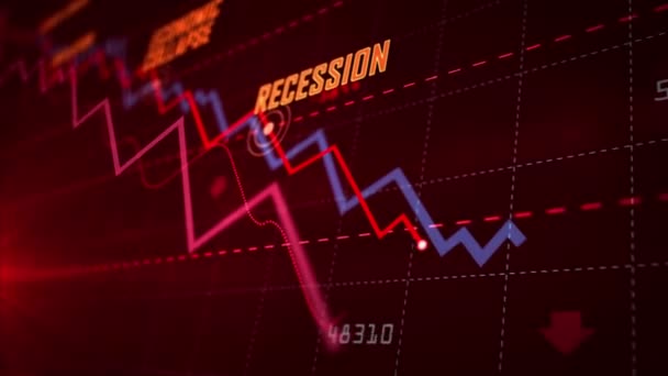 Recession, business crash, markets down, economic collapse and stock crisis concept. Red dynamic downward trend chart. 3d seamless and loopable animation. - Footage, Video