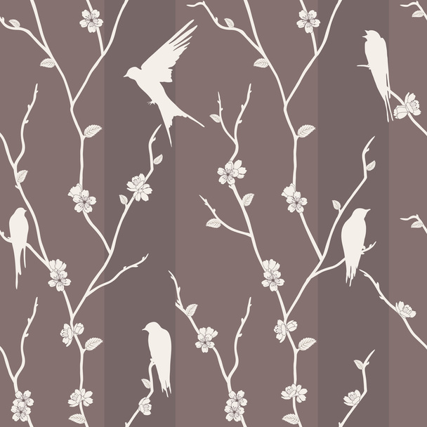 Seamless pattern with bird on sakura branches - Foto, Imagen