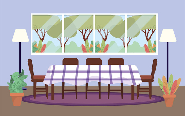 Sala do nurkowania z dekoracją stołu i roślin - Wektor, obraz