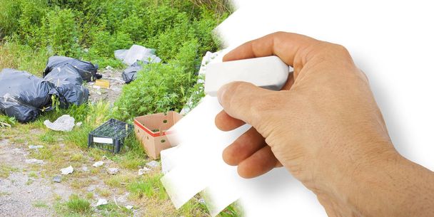 Nedovolený dumping s lahvemi, krabic a plastovými pytli opuštěn - Fotografie, Obrázek