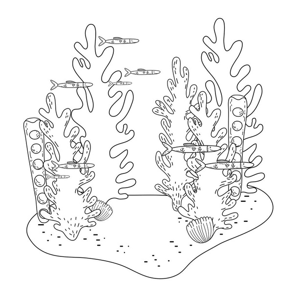美しい海底シーンアイコン - ベクター画像
