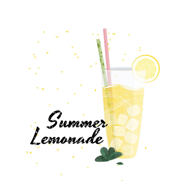 Fresh summer lemonade in glass. Vector realistic illustration. - Vettoriali, immagini