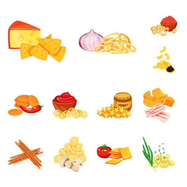 Geïsoleerd voorwerp van voedsel en product logo. Set van voedsel en partij vector pictogram voor voorraad. - Vector, afbeelding