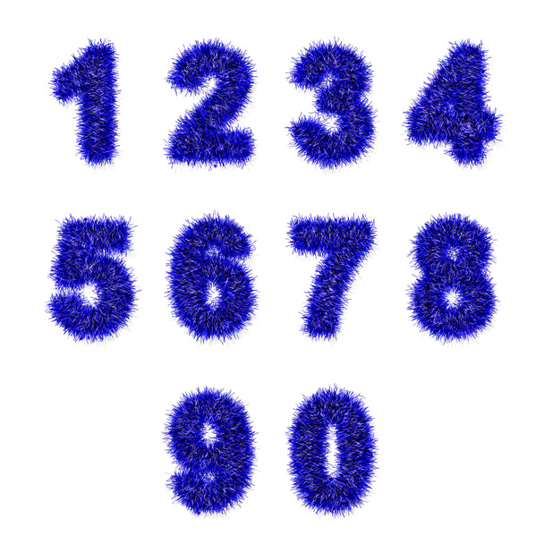 blue tinsel digits on white - Zdjęcie, obraz