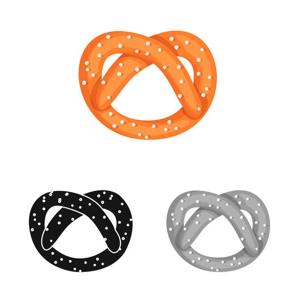 Vector illustration of pretzel and soft sign. Collection of pretzel and sweet stock symbol for web. - Vektör, Görsel