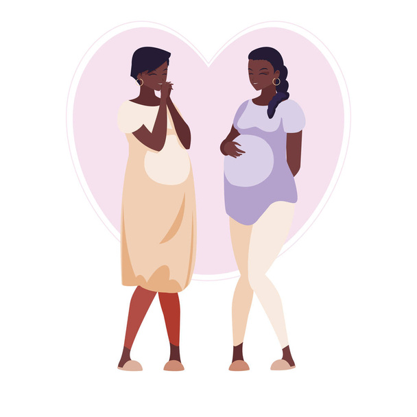 paar Afro zwangerschap vrouwen in hart - Vector, afbeelding