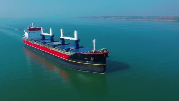 Aerial view of huge ship floating in the sea - Footage, Video