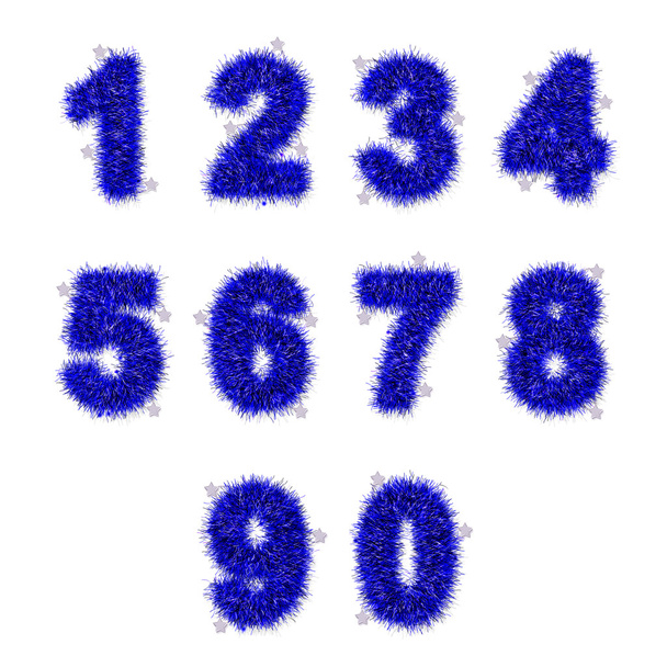 blue tinsel digits with star on white - Foto, imagen