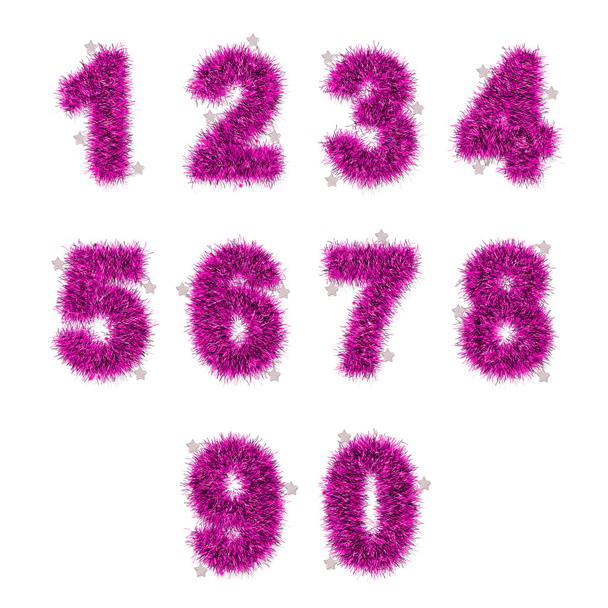 pink tinsel digits with star on white - Foto, Bild