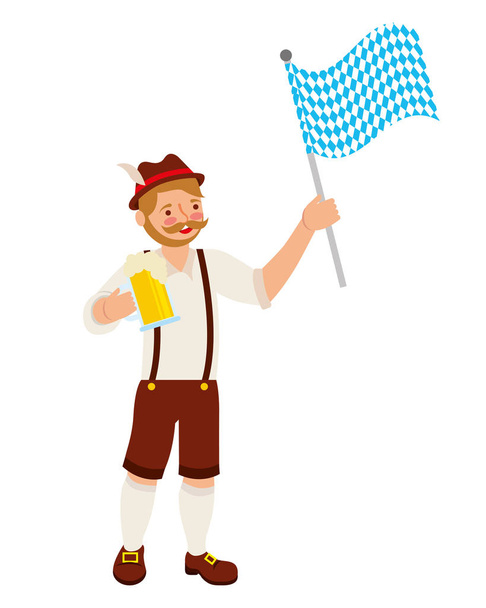 hombre bavariano con cerveza y bandera
 - Vector, Imagen