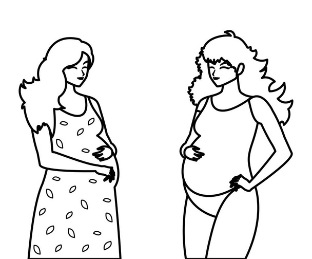 ζευγάρι των όμορφες γυναίκες εγκυμοσύνη χαρακτήρες - Διάνυσμα, εικόνα