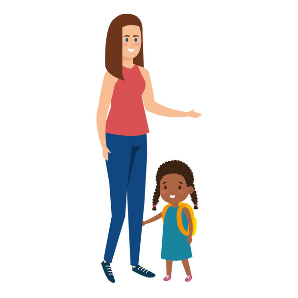 Afrikaanse moeder met kleine dochter personages - Vector, afbeelding