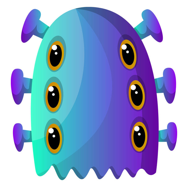 Blue monster with six eyes illustration vector on white backgrou - Vector, Image