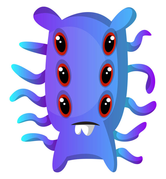 Six-eyed blue monster with tentacles illustration vector on whit - Vector, Image