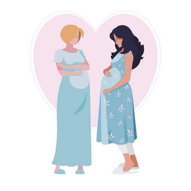 coppia di belle donne in gravidanza nel cuore
 - Vettoriali, immagini