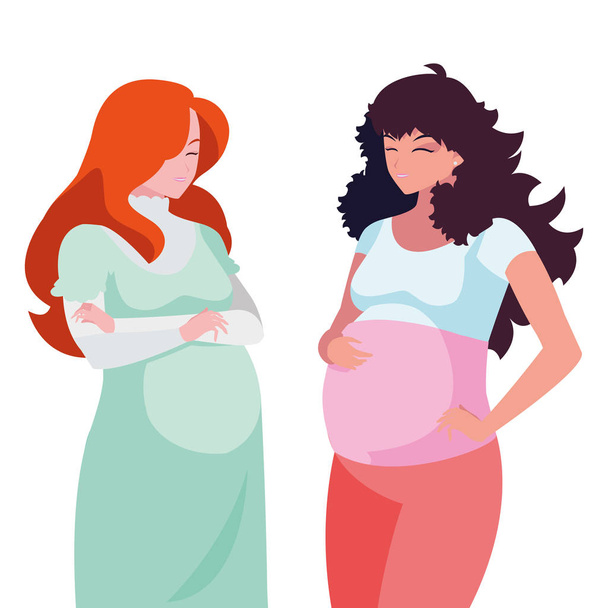 couple of beautiful pregnancy women characters - Vector, Image