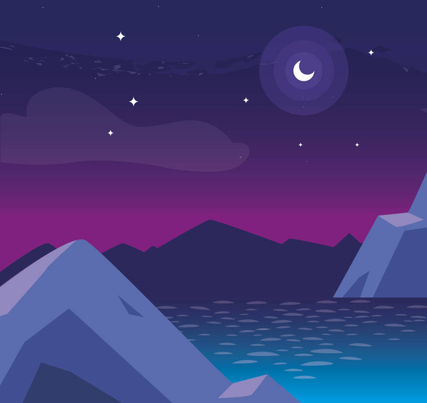 夜景の湖と山 - ベクター画像