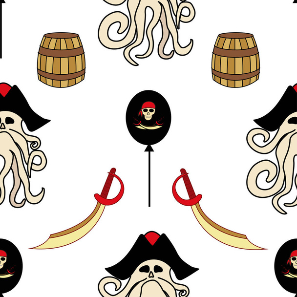 Modèle simple. Symboles pirates épées, Davy Jones, pieuvre, tonneaux, drapeau. Décoration de fête
 - Vecteur, image