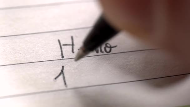 Początkujący język chiński piśmie uczący Hello Word NiHao w chińskich znaków i pinyin na zdjęcie makro Notebook - Materiał filmowy, wideo