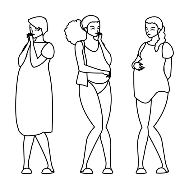 grupo de mulheres grávidas bonitas personagens
 - Vetor, Imagem