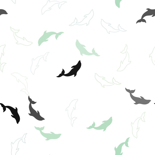 Light Green vector seamless template with dolphins. - Vector, Image