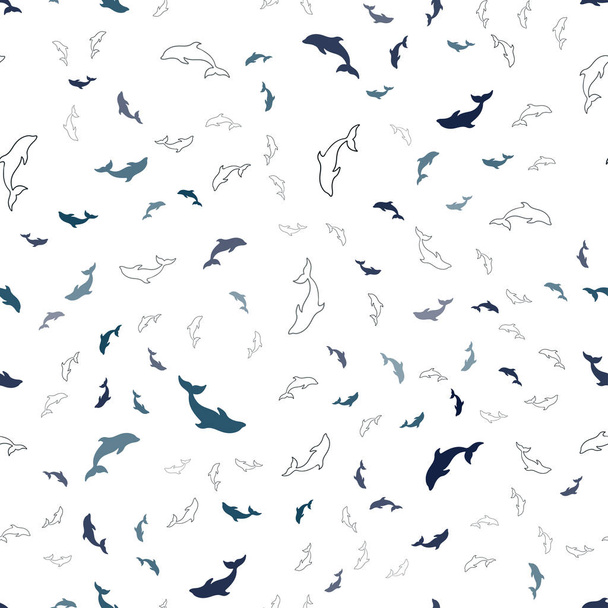Dark BLUE vector seamless backdrop with ocean dolphins. - Vektor, obrázek