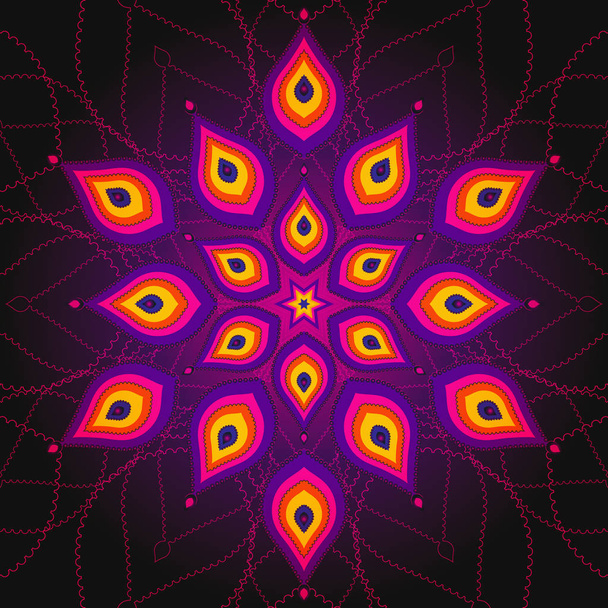 Round decorative violet-orange  pattern on dark - Vector, Image