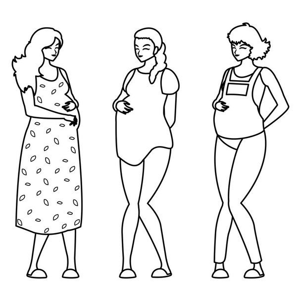 美しい妊娠女性のキャラクターのグループ - ベクター画像