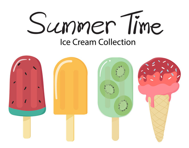 zomertijd platte vector fruit Ice Cream popsicle collectie - Vector, afbeelding