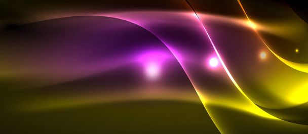 Neon shiny light glowing wave lines - Vector, Image