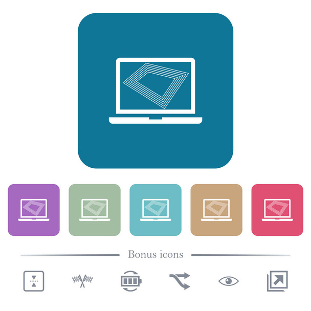 Wygaszacz ekranu na laptopie płaskie ikony na kolor zaokrąglone kwadratowe tła - Wektor, obraz
