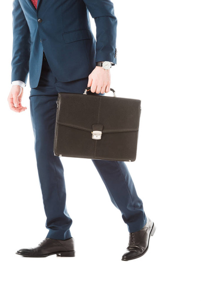 cropped view of businessman with briefcase isolated on white - Foto, immagini