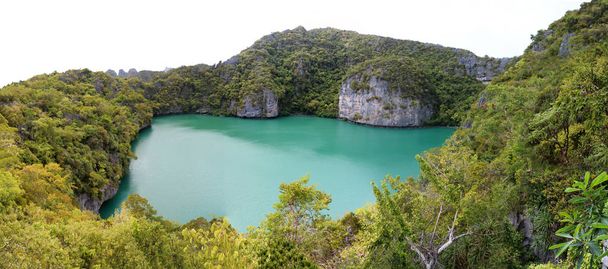 Panoramablick auf die grüne Lagune auf tropischen Inseln am ang thong  - Foto, Bild