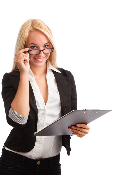 Young woman with checklist and glasses looking - Photo, image