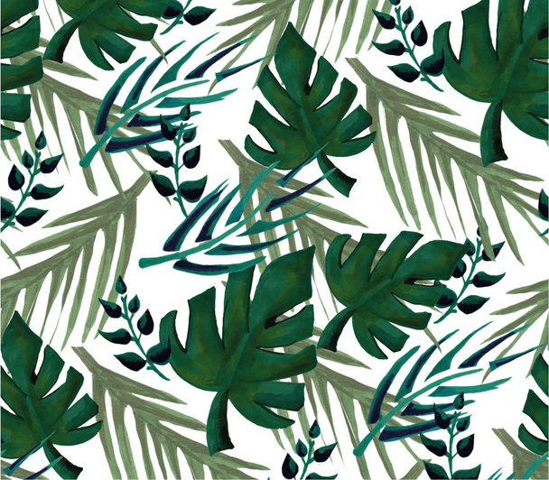 Fondo de hojas de palma tropical. Invitación o diseño de tarjeta con hojas de la selva. Ilustración dibujada a mano en estilo moderno
. - Foto, imagen