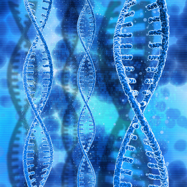 3D DNA strands on a binary code background - Photo, Image