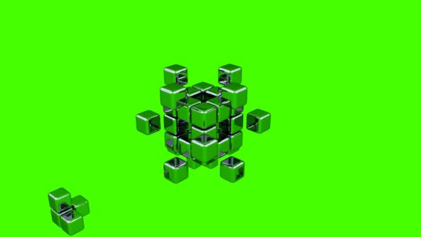 3D-kubussen - assembleren onderdelen - groene achtergrond - Video