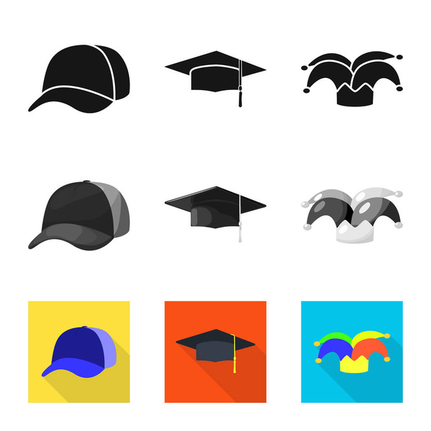 Oggetto isolato di abbigliamento e cappello simbolo. Set di abbigliamento e berretto icona vettoriale per magazzino
. - Vettoriali, immagini