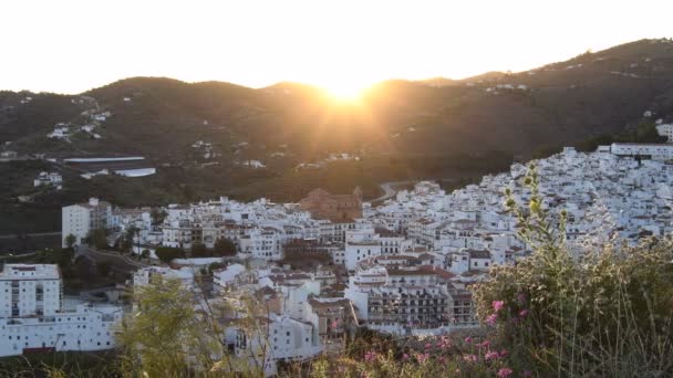 Panoramic view of white village of Andalusia at sunset, Torrox, Spain - Footage, Video
