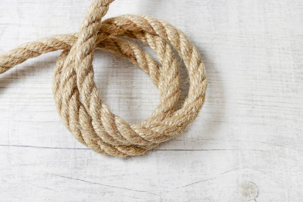 Ship rope on white wood - Photo, Image
