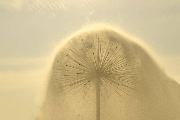 okrągła fontanna w parku miejskim miasta Dnieper w maju - Zdjęcie, obraz